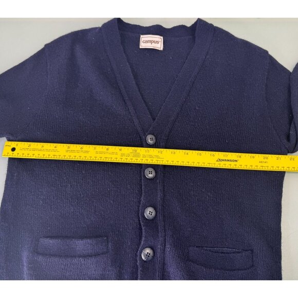 Vintage Campus Cardigan Sweater Large L Wool Blend Navy Made In USA Grandpacore - Picture 5 of 7